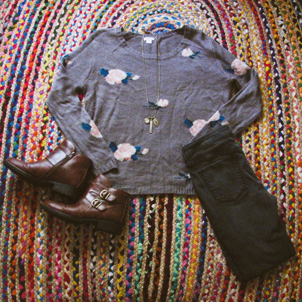 Grey floral sweater